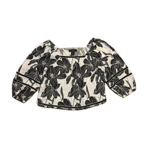 Tahari 100% Linen Black & White Patterned Short Sleeve Top Women’s